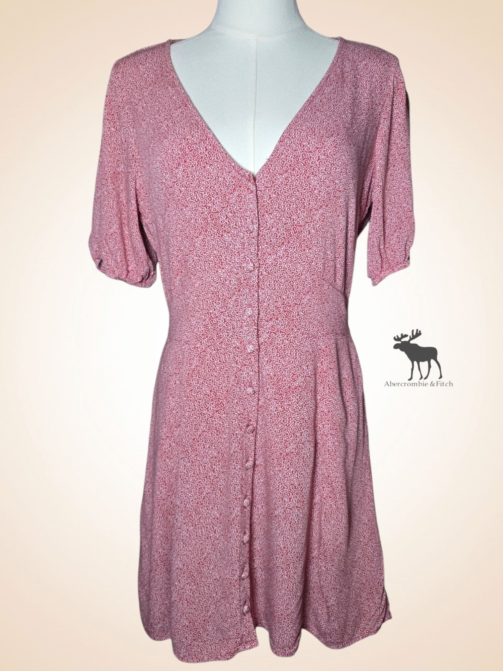 ABERCROMBIE & FITCH Floral Button-Front V-Neck Mini Dress - Medium